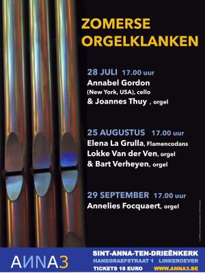 ANNA3 | Zondag 28 juli 2024 17:00 u. | Zomerse Orgelklanken | Annabel Gordon, Cello | Joannes Thuy, Orgel | Sint-Anna-ten-Drieënkerk, Antwerpen Linkeroever